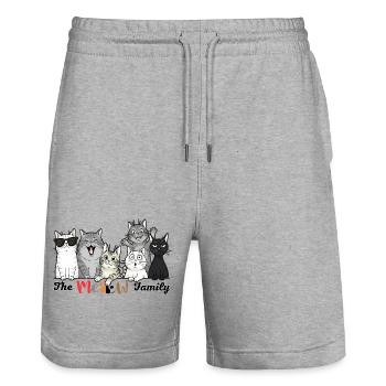 The Merry Cat Tribe - Stanley/Stella Trainer Unisex Organic Jogging Shorts - heather grey - Front - Nik (191cm) & Marisol (170cm)