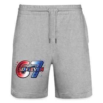 67 Neon – Étoile rouge bleue Design - Short de jogging bio TRAINER Stanley/Stella unisexe - gris chiné - Devant - Nik (191cm) & Marisol (170cm)