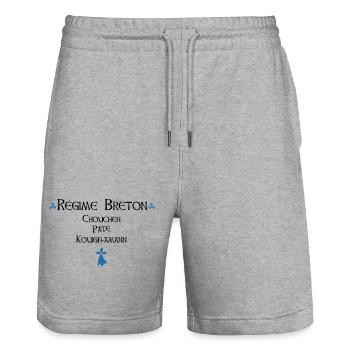 Régime breton gourmand - Humour - Short de jogging bio TRAINER Stanley/Stella unisexe - gris chiné - Devant - Nik (191cm) & Marisol (170cm)