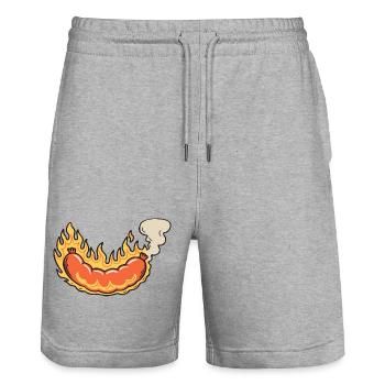 Hot Dog en Flammes Cartoon - Short de jogging bio TRAINER Stanley/Stella unisexe - gris chiné - Devant - Nik (191cm) & Marisol (170cm)