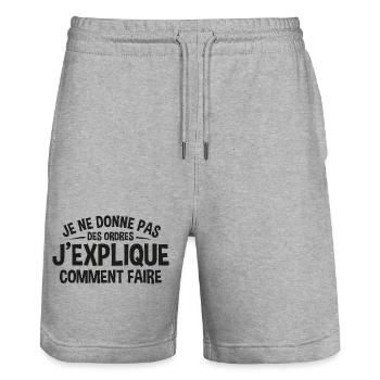 Patron Cadeau humour personnalisé - Short de jogging bio TRAINER Stanley/Stella unisexe - gris chiné - Devant - Nik (191cm) & Marisol (170cm)