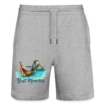 Thailand Urlaub Longtail Boot Aquarell Shirt - Stanley/Stella Unisex Bio Joggingshorts Trainer  - Grau meliert - Vorne - Nik (191cm) & Marisol (170cm)
