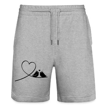 Zwei Vögel mit Herz Silhouette Minimalistisch - Stanley/Stella Unisex Bio Joggingshorts Trainer  - Grau meliert - Vorne - Nik (191cm) & Marisol (170cm)