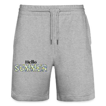 Sommerblüten Schriftzug hello summer - Stanley/Stella Unisex Bio Joggingshorts Trainer  - Grau meliert - Vorne - Nik (191cm) & Marisol (170cm)
