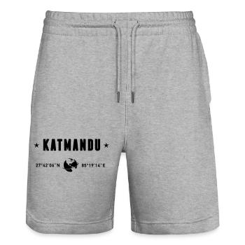Katmandou, Népal, coordonnées : planète Terre - Short de jogging bio TRAINER Stanley/Stella unisexe - gris chiné - Devant - Nik (191cm) & Marisol (170cm)