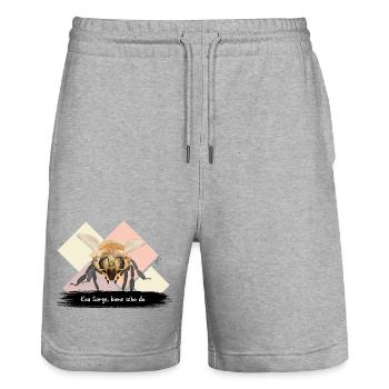 JvG Biene "Koa Sorge, biene scho do." auf Männer  - Stanley/Stella Unisex Bio Joggingshorts Trainer  - Grau meliert - Vorne - Nik (191cm) & Marisol (170cm)