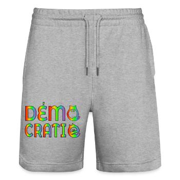 Democracy Cats - Stanley/Stella Trainer Unisex Organic Jogging Shorts - heather grey - Front - Nik (191cm) & Marisol (170cm)