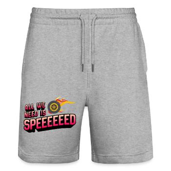 All We Need Is Speed mit Feuerreifen - Stanley/Stella Unisex Bio Joggingshorts Trainer  - Grau meliert - Vorne - Nik (191cm) & Marisol (170cm)
