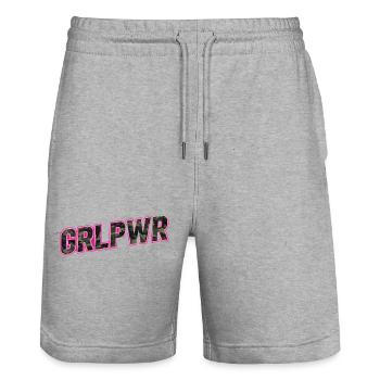 GRLPWR Camouflage Girl Power Statement - Stanley/Stella Unisex Bio Joggingshorts Trainer  - Grau meliert - Vorne - Nik (191cm) & Marisol (170cm)