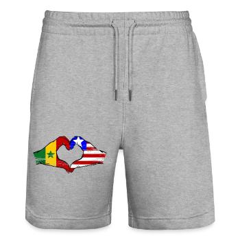 Senegal_Liberia_Flagge_Haende_Herzform_used - Stanley/Stella Unisex Bio Joggingshorts Trainer  - Grau meliert - Vorne - Nik (191cm) & Marisol (170cm)