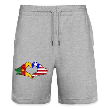 Kamerun Liberia Flagge Herz used - Stanley/Stella Unisex Bio Joggingshorts Trainer  - Grau meliert - Vorne - Nik (191cm) & Marisol (170cm)
