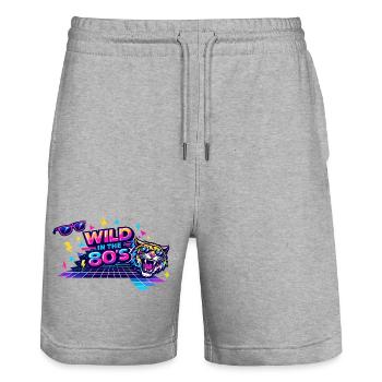 Wild in den 80er Neon-Tiger - Stanley/Stella Unisex Bio Joggingshorts Trainer  - Grau meliert - Vorne - Nik (191cm) & Marisol (170cm)