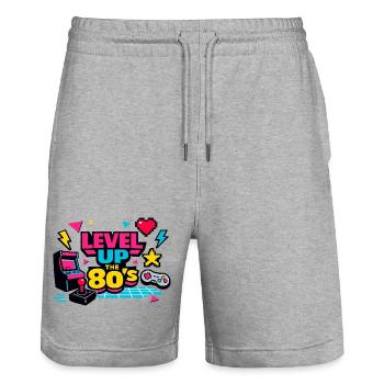 Level Up The 80s Retro Arcade - Stanley/Stella Trainer Unisex Organic Jogging Shorts - heather grey - Front - Nik (191cm) & Marisol (170cm)