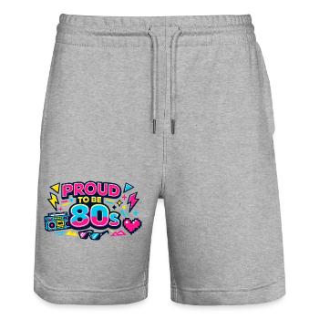 Proud to be 80s Neon - Stanley/Stella Unisex Bio Joggingshorts Trainer  - Grau meliert - Vorne - Nik (191cm) & Marisol (170cm)