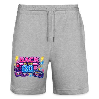 Back to the 80s Neon - Stanley/Stella Trainer Unisex Organic Jogging Shorts - heather grey - Front - Nik (191cm) & Marisol (170cm)