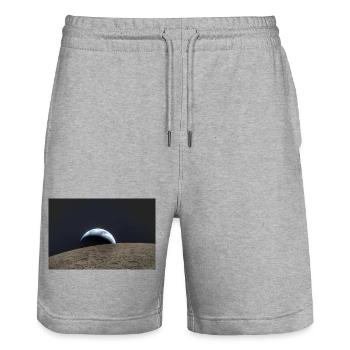 Earth over lunar surface - Stanley/Stella Trainer Unisex Organic Jogging Shorts - heather grey - Front - Nik (191cm) & Marisol (170cm)