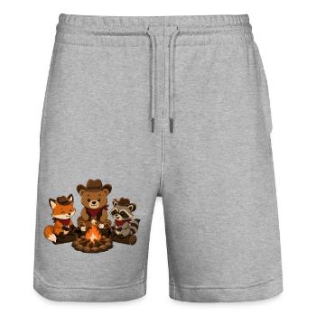 Camping animals around the campfire with marshmallows - Stanley/Stella Trainer Unisex Organic Jogging Shorts - heather grey - Front - Nik (191cm) & Marisol (170cm)