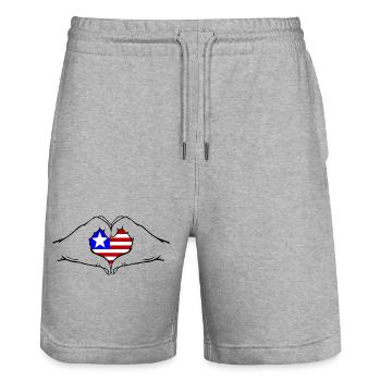 Liberia_Flagge_Haende_Herzform - Stanley/Stella Unisex Bio Joggingshorts Trainer  - Grau meliert - Vorne - Nik (191cm) & Marisol (170cm)