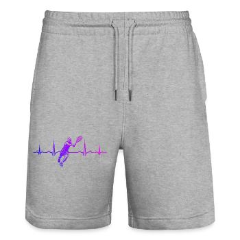 Gift idea for a tennis with tennis - Stanley/Stella Trainer Unisex Organic Jogging Shorts - heather grey - Front - Nik (191cm) & Marisol (170cm)