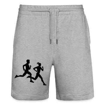 Running Duo – Marathon Team - Stanley/Stella Trainer Unisex Organic Jogging Shorts - heather grey - Front - Nik (191cm) & Marisol (170cm)