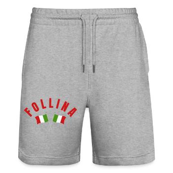 Follina Crossed Flags Emblem - Stanley/Stella Trainer Unisex Organic Jogging Shorts - heather grey - Front - Nik (191cm) & Marisol (170cm)