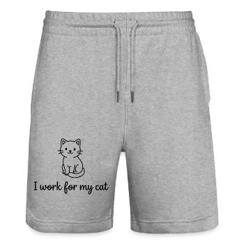 Je travaille pour mon chat Drôle de propriétaire de chat Design - Short de jogging bio TRAINER Stanley/Stella unisexe - gris chiné - Devant - Nik (191cm) & Marisol (170cm)