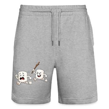 Lustige Marshmallows auf der Flucht Comic Motiv  - Stanley/Stella Unisex Bio Joggingshorts Trainer  - Grau meliert - Vorne - Nik (191cm) & Marisol (170cm)