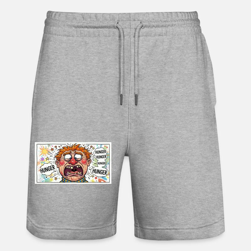 Hunger-Karikatur: Explosiver Cartoonlook - Stanley/Stella Unisex Bio Joggingshorts Trainer  - Grau meliert