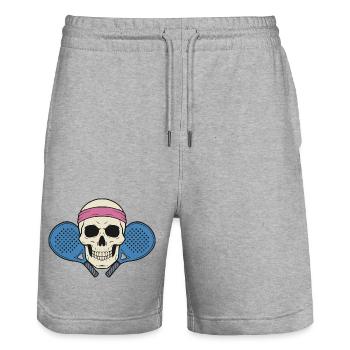 Padel Skull - Stanley/Stella Trainer Unisex Organic Jogging Shorts - heather grey - Front - Nik (191cm) & Marisol (170cm)