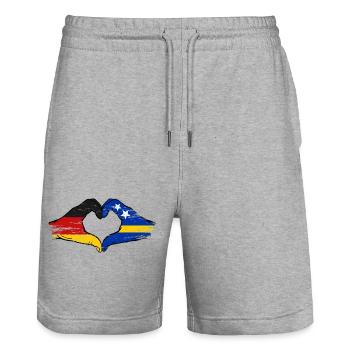 Deutschland_Curaçao_Flagge_Haende_Herzform_used - Stanley/Stella Unisex Bio Joggingshorts Trainer  - Grau meliert - Vorne - Nik (191cm) & Marisol (170cm)