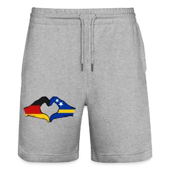 Deutschland_Curaçao_Flagge_Haende_Herzform_used - Short de jogging bio TRAINER Stanley/Stella unisexe - gris chiné - Devant - Nik (191cm) & Marisol (170cm)