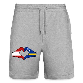 Österreich_Curaçao_Flagge_Haende_Herzform - Stanley/Stella Trainer Unisex Organic Jogging Shorts - heather grey - Front - Nik (191cm) & Marisol (170cm)