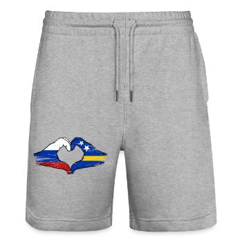 Russia Curacao flag hands heart shape used - Stanley/Stella Trainer Unisex Organic Jogging Shorts - heather grey - Front - Nik (191cm) & Marisol (170cm)