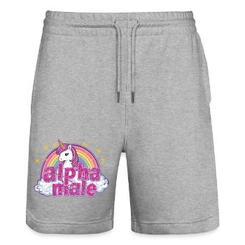 alphaMaleUnicorn - Stanley/Stella Trainer Unisex Organic Jogging Shorts - heather grey - Front - Nik (191cm) & Marisol (170cm)