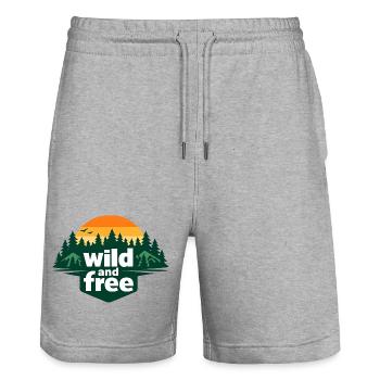 Wild and Free Waldsilhouette Sonnenuntergang - Stanley/Stella Unisex Bio Joggingshorts Trainer  - Grau meliert - Vorne - Nik (191cm) & Marisol (170cm)