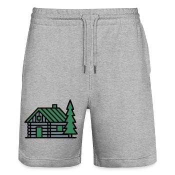 Log cabin mountains camping hut tour hikers - Stanley/Stella Trainer Unisex Organic Jogging Shorts - heather grey - Front - Nik (191cm) & Marisol (170cm)