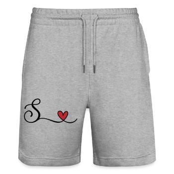 Letter S Monogram with Heart - Stanley/Stella Trainer Unisex Organic Jogging Shorts - heather grey - Front - Nik (191cm) & Marisol (170cm)