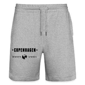 Copenhague, Danemark, coordonnées de la planète Terre - Short de jogging bio TRAINER Stanley/Stella unisexe - gris chiné - Devant - Nik (191cm) & Marisol (170cm)