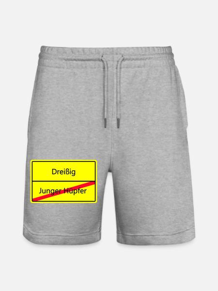 Warnschild Humor: Junger Hüpfler - Stanley/Stella Unisex Bio Joggingshorts Trainer  - Grau meliert