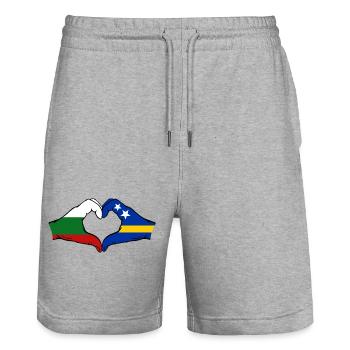 Bulgaria Curaçao Flag Hands Heart Shape - Stanley/Stella Trainer Unisex Organic Jogging Shorts - heather grey - Front - Nik (191cm) & Marisol (170cm)