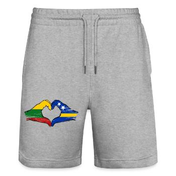 Lithuania Curaçao flag hands heart shape used - Stanley/Stella Trainer Unisex Organic Jogging Shorts - heather grey - Front - Nik (191cm) & Marisol (170cm)