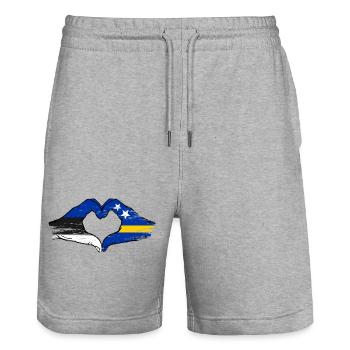 Estonia Curacao flag hands heart shape used - Stanley/Stella Trainer Unisex Organic Jogging Shorts - heather grey - Front - Nik (191cm) & Marisol (170cm)