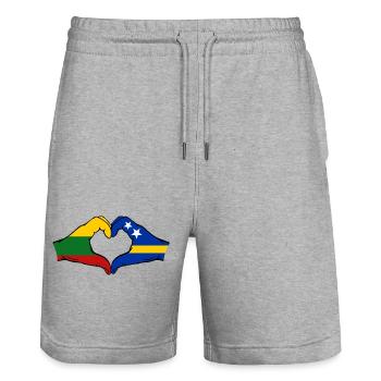 Lithuania Curacao Flag Hands Heart Shape - Stanley/Stella Trainer Unisex Organic Jogging Shorts - heather grey - Front - Nik (191cm) & Marisol (170cm)
