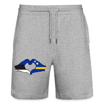 Estland Curacao Flagge Hände Herzform - Stanley/Stella Unisex Bio Joggingshorts Trainer  - Grau meliert - Vorne - Nik (191cm) & Marisol (170cm)
