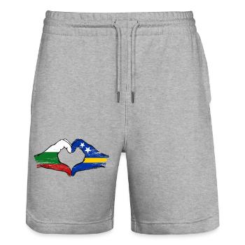 Bulgaria Curacao flag hands heart shape used - Stanley/Stella Trainer Unisex Organic Jogging Shorts - heather grey - Front - Nik (191cm) & Marisol (170cm)