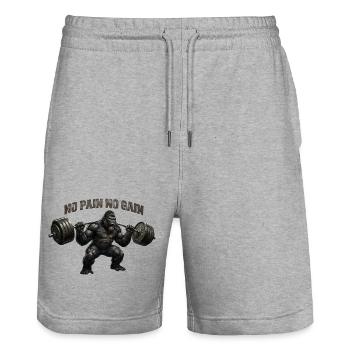 No Pain No Gain - Stanley/Stella Trainer Unisex Organic Jogging Shorts - heather grey - Front - Nik (191cm) & Marisol (170cm)
