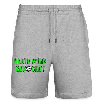 Fußball Sprüche Kochen - Stanley/Stella Unisex Bio Joggingshorts Trainer  - Grau meliert - Vorne - Nik (191cm) & Marisol (170cm)