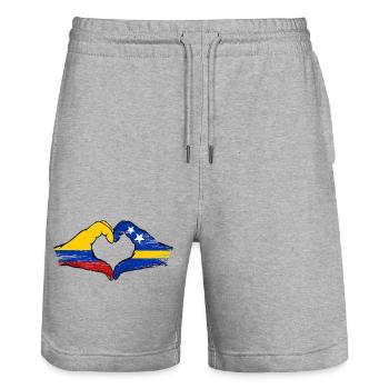 Colombia Curacao flag hands heart shape used - Stanley/Stella Trainer Unisex Organic Jogging Shorts - heather grey - Front - Nik (191cm) & Marisol (170cm)