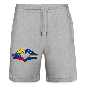 Venezuela Curacao Flag Hands Heart Shape - Stanley/Stella Trainer Unisex Organic Jogging Shorts - heather grey - Front - Nik (191cm) & Marisol (170cm)