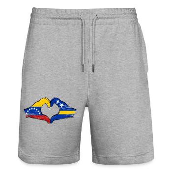 Venezuela Curacao flag hands heart shape used - Stanley/Stella Trainer Unisex Organic Jogging Shorts - heather grey - Front - Nik (191cm) & Marisol (170cm)